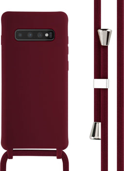 iMoshion Hoesje Geschikt voor Samsung Galaxy S10 Plus Hoesje Met Koord - iMoshion Siliconen hoesje met koord - Donkerrood