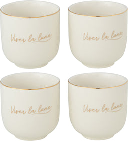 J-Line mok 'Viser La Lune' - porselein - wit/goud - 4 stuks