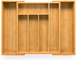 Budu Bestekbak #33,5 - Uitschuifbaar Bamboe Bestekcassette - 5/7 vakken - 33,5 x 28 - 45 cm