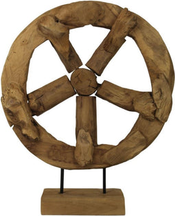 HSM Collection Decoratief Wiel op voet - teak
