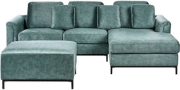 OSLO - Hoekbank met ottomaan - Groenblauw - Linkerzijde - Fluweel