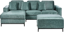 OSLO - Hoekbank met ottomaan - Groenblauw - Rechtszijdig - Fluweel