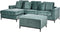OSLO - Hoekbank met ottomaan - Groenblauw - Rechtszijdig - Fluweel