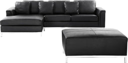 OSLO - Hoekbank met ottomaan - Zwart - Rechterzijde - 270 cm - Leer