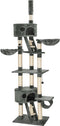 tectake® Kattenkrabpaal XXL - Plafondhoog 243-260cm - 2 Huisjes 2 Trappen 2 Speelballen - Grijs