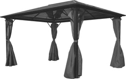 vidaXL - Prieel - met - gordijn - 400x300 - cm - aluminium - antraciet