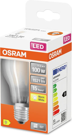 OSRAM 4058075124660 LED-lamp Energielabel D (A - G) E27 Peer 11 W = 100 W Warmwit (Ø x l) 60 mm x 105 mm 1 stuk(s)