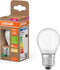 OSRAM Energy Class LED-lamp in klassieke minibolvorm, 3,8 W / 806 lm, EEK A, warm wit licht (2700 K), CRI 80, gemaakt van mat loodvrij glas, E27 fitting, IP20, 45 mm diameter.
