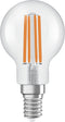 OSRAM Energy Class LED-lamp in klassieke minibolvorm, 3,8 W / 806 lm, EEK A, warm wit licht (2700 K), CRI 80, gemaakt van helder gekleurd loodvrij glas, E14 fitting, IP20, 45 mm diameter.