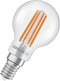 OSRAM Energy Class LED-lamp in klassieke minibolvorm, 3,8 W / 806 lm, EEK A, warm wit licht (2700 K), CRI 80, gemaakt van helder gekleurd loodvrij glas, E14 fitting, IP20, 45 mm diameter.