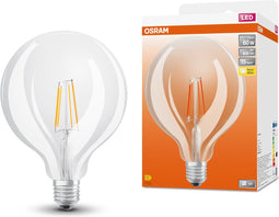 OSRAM LED-Lampen, klassische Ballform, 60 Watts Ersatz, E27, G125, 2700 Kelvin, Warm weiß, Klares Glas, single Pack