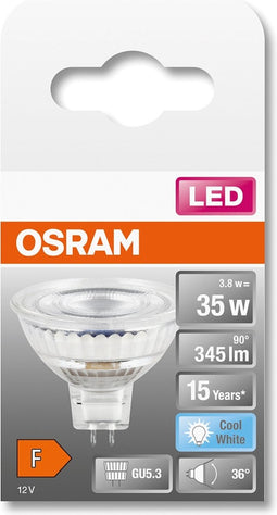OSRAM Sterreflector LED Lamp, GU5.3-basis helder glas ,Koud wit (4-K), 345 Lumen, substituut voor 35W-verlichtingsmiddel niet-dimbaar, 1-Pak