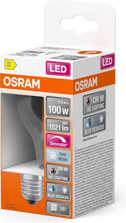 OSRAM Superstar dimbare LED lamp met bijzonder hoge kleurweergave (CRI9-), E27-basis Filament optiek ,Koud wit (4-K), 1521 Lumen, substituut voor 1-W-verlichtingsmiddel dimbaar, 1-Pak