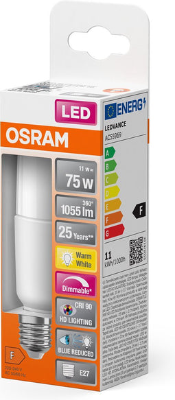 OSRAM Superstar dimbare LED lamp met bijzonder hoge kleurweergave (CRI9-), E27-basis matte optiek ,Warm wit (27-K), 1- Lumen, substituut voor 75W-verlichtingsmiddel dimbaar, 1-Pak