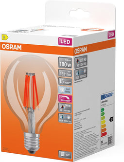 OSRAM Superstar dimbare LED lamp met bijzonder hoge kleurweergave (CRI9-), E27-basis Filament optiek ,Koud wit (4-K), 1521 Lumen, substituut voor 1-W-verlichtingsmiddel dimbaar, 1-Pak