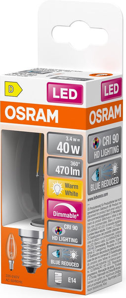 OSRAM Superstar dimbare LED lamp met bijzonder hoge kleurweergave (CRI9-), E14-basis Filament optiek ,Warm wit (27-K), 47- Lumen, substituut voor 4-W-verlichtingsmiddel dimbaar, 1-Pak