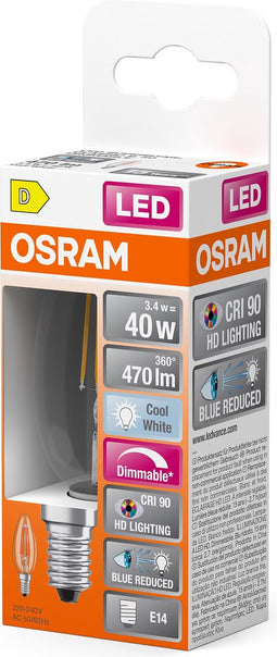 OSRAM Superstar dimbare LED lamp met bijzonder hoge kleurweergave (CRI9-), E14-basis Filament optiek ,Koud wit (4-K), 47- Lumen, substituut voor 4-W-verlichtingsmiddel dimbaar, 1-Pak