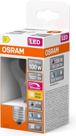 OSRAM Superstar dimbare LED lamp met bijzonder hoge kleurweergave (CRI9-), E27-basis Filament optiek ,Warm wit (27-K), 1521 Lumen, substituut voor 1-W-verlichtingsmiddel dimbaar, 1-Pak