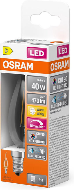 OSRAM Superstar dimbare LED lamp met bijzonder hoge kleurweergave (CRI9-), E14-basis Filament optiek ,Warm wit (27-K), 47- Lumen, substituut voor 4-W-verlichtingsmiddel dimbaar, 1-Pak