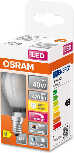 OSRAM Superstar dimbare LED lamp met bijzonder hoge kleurweergave (CRI9-), E14-basis matglas ,Warm wit (27-K), 47- Lumen, substituut voor 4-W-verlichtingsmiddel dimbaar, 1-Pak