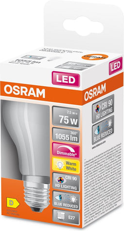 OSRAM Superstar dimbare LED lamp met bijzonder hoge kleurweergave (CRI9-), E27-basis matglas ,Warm wit (27-K), 1-55 Lumen, substituut voor 75W-verlichtingsmiddel dimbaar, 1-Pak