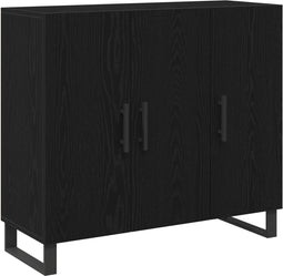 vidaXL - Sideboard - met - 3 - Deuren - Zwart - Eiken - 90x34x80 - cm - Geengineerd - Hout