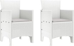 vidaXL - Tuinstoelen - met - Kussens - 2 - stuks - Wit - Poly - Rattan