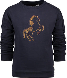 Moodstreet Meisjes Trui - Sweat met paard artwork - Navy - Maat 86/92