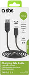 SBS TECABLETC220K - USB-A - USB-C 2m kabel - Snelladen tot 2,4 A - Zwart