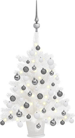 vidaXL - Kunstkerstboom - met - verlichting - en - kerstballen - 65 - cm - wit