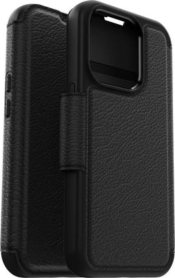Otterbox - Geschikt voor iPhone 15 Pro - Strada Case leren bookcase hoesje - Zwart + Lunso Screenprotector