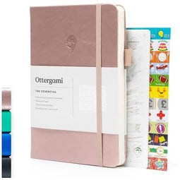 Ottergami Set van 2 Bullet Journal met stippen, A5 Notitieboek + Scrapbooking Sticker