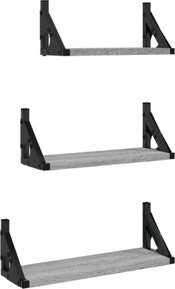 vidaXL - 3-delige - Wandschappenset - bewerkt - hout - grijs - sonoma - eikenkleurig