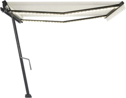 vidaXL - Luifel - handmatig - uittrekbaar - met - LED - 400x350 - cm - crèmekleurig