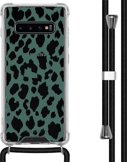 iMoshion Hoesje Geschikt voor Samsung Galaxy S10 Plus Hoesje Met Koord - iMoshion Design Hoesje met Koord - Groen / Transparant / Panther Illustration
