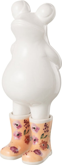 J-Line figuur Kikker Schoenen Bloemen - keramiek - oranje - medium