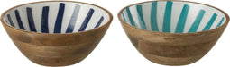 J-Line kom Stralen Mango - hout - blauw/wit - large - 2 stuks