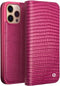 Qialino - Geschikt voor iPhone 14 Pro - Leren bookcase hoes - Croco Roze