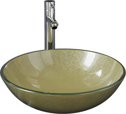 vidaXL - Wastafel - met - kraan - en - pop-up - afvoer - gehard - glas - goudkleurig
