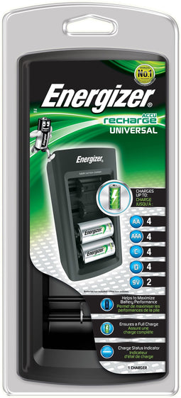 Energizer Universal Charger - Batterijlader voor AA AAA C D 9V - Auto shut-off - Zwart