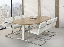 Ovale vergadertafel design T-poot Teez 240x120cm bladkleur Wit framekleur Antraciet (Ral 7016)