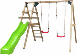 Dubbele Schommel met Glijbaan Celina (SwingKing) | Speeltoestel met 2 Schommels en Glijbaan | Voor Buiten in de Tuin | FSC Hout - Glijbaan Appelgroen