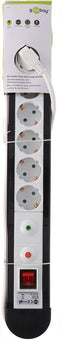 Overspanningsbeveiligde stekkerdoos 6x veiligheidscontact met 1,4m kabel en schakelaar zwart/wit
