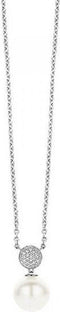 TI SENTO Dames Ketting - 925 zilver - Wit parel - Maat 42 - 3854PW
