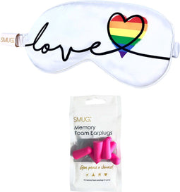 SMUG Slaapmasker met Roze Oordopjes - 100% Verduisterend - Verstelbaar Oogmasker in Satijn - Pride Love Print