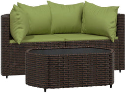 vidaXL - 3-delige - Loungeset - met - kussens - poly - rattan - bruin