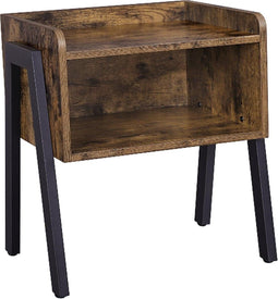 Nachtkastje bijzettafel stoer - industrieel vintage - zwart metaal bruin hout
