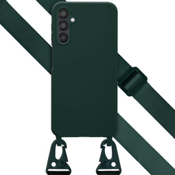 Selencia Hoesje Geschikt voor Samsung Galaxy A25 Hoesje Met Koord - Selencia Siliconen hoesje met afneembaar koord - Donkergroen