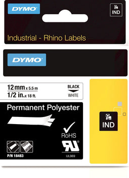 DYMO Rhino - Permanente polyester tape - thermische overdracht - zwart op wit 12mm