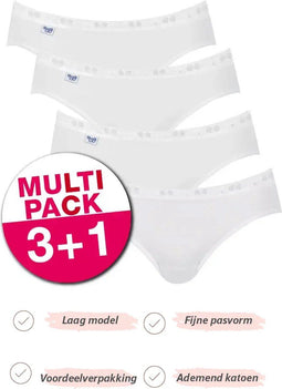 sloggi Basic+ - Dames Mini slip - Extra zachte naden - Wit (4-pack)